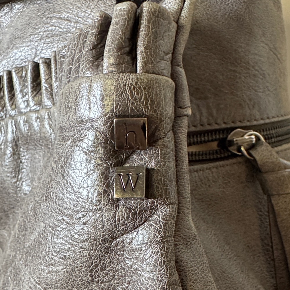 Helen Welsh Metallic Gray Leather Convertible Shoulder Crossbody Tote π - Picture 5 of 16